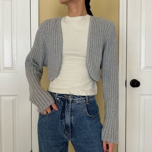 Gray Knit Cropped Cardigan